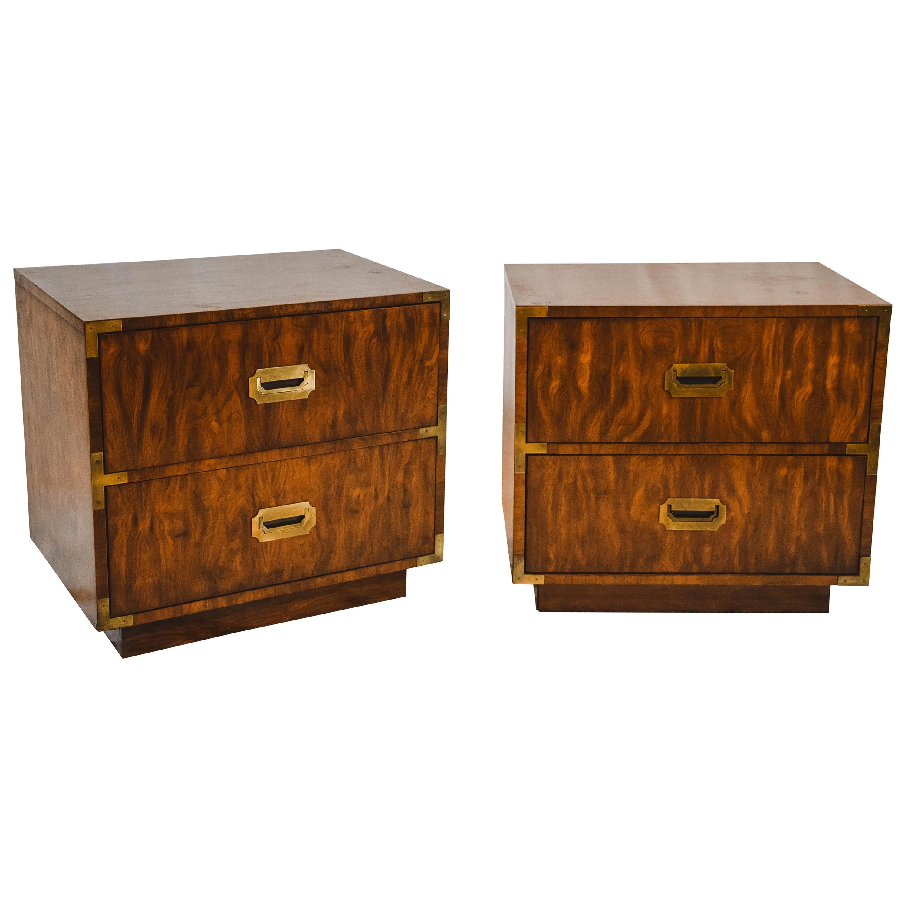 Pair of Midcentury Campaign Style End Tables by Dixie Furniture