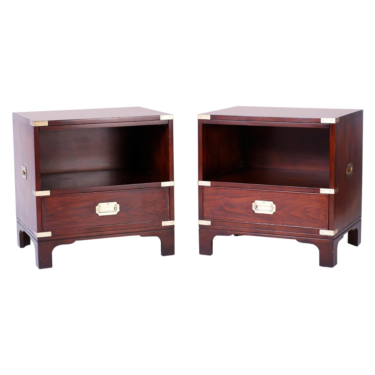 Pair of Midcentury Campaign Style Nightstands