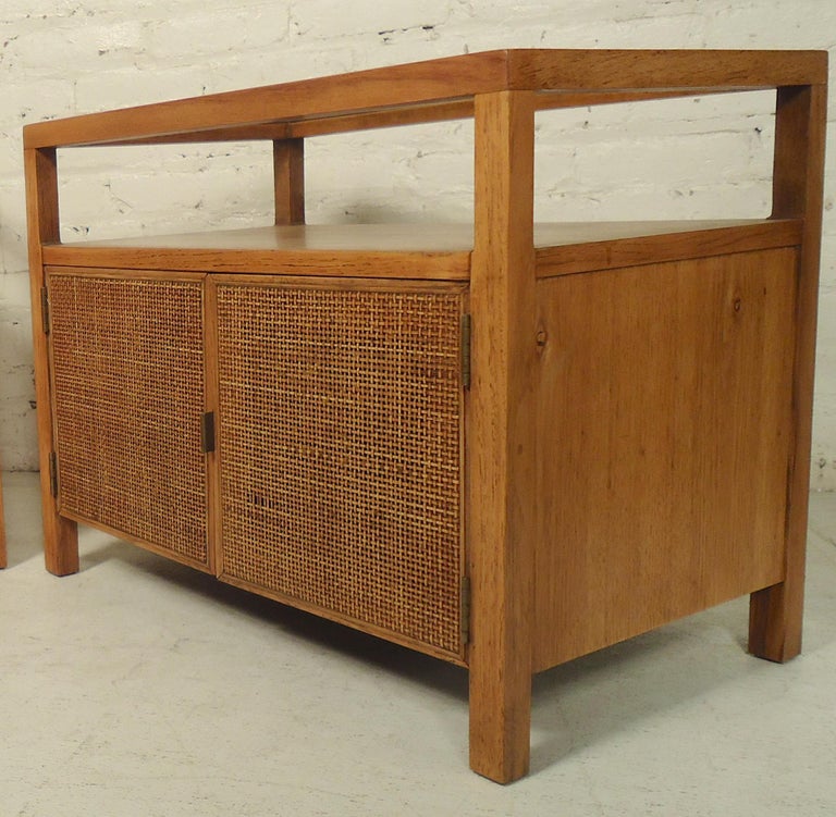 Pair of Midcentury Cane Front Nightstands at 1stDibs