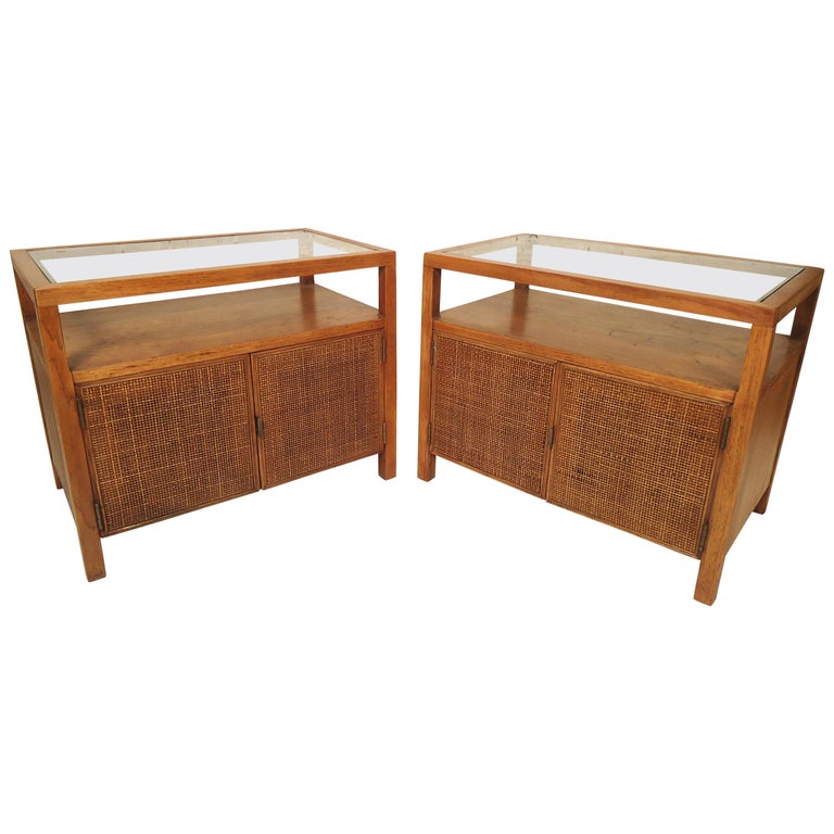 Pair of Midcentury Cane Front Nightstands at 1stdibs
