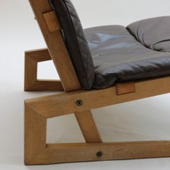 Pair of Midcentury Cantilever Oak and Leather Chairs, 1960s