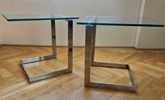 Pair of Midcentury Cantilevered Glass & Chrome Side Coffee Tables GEBRA, 1980s