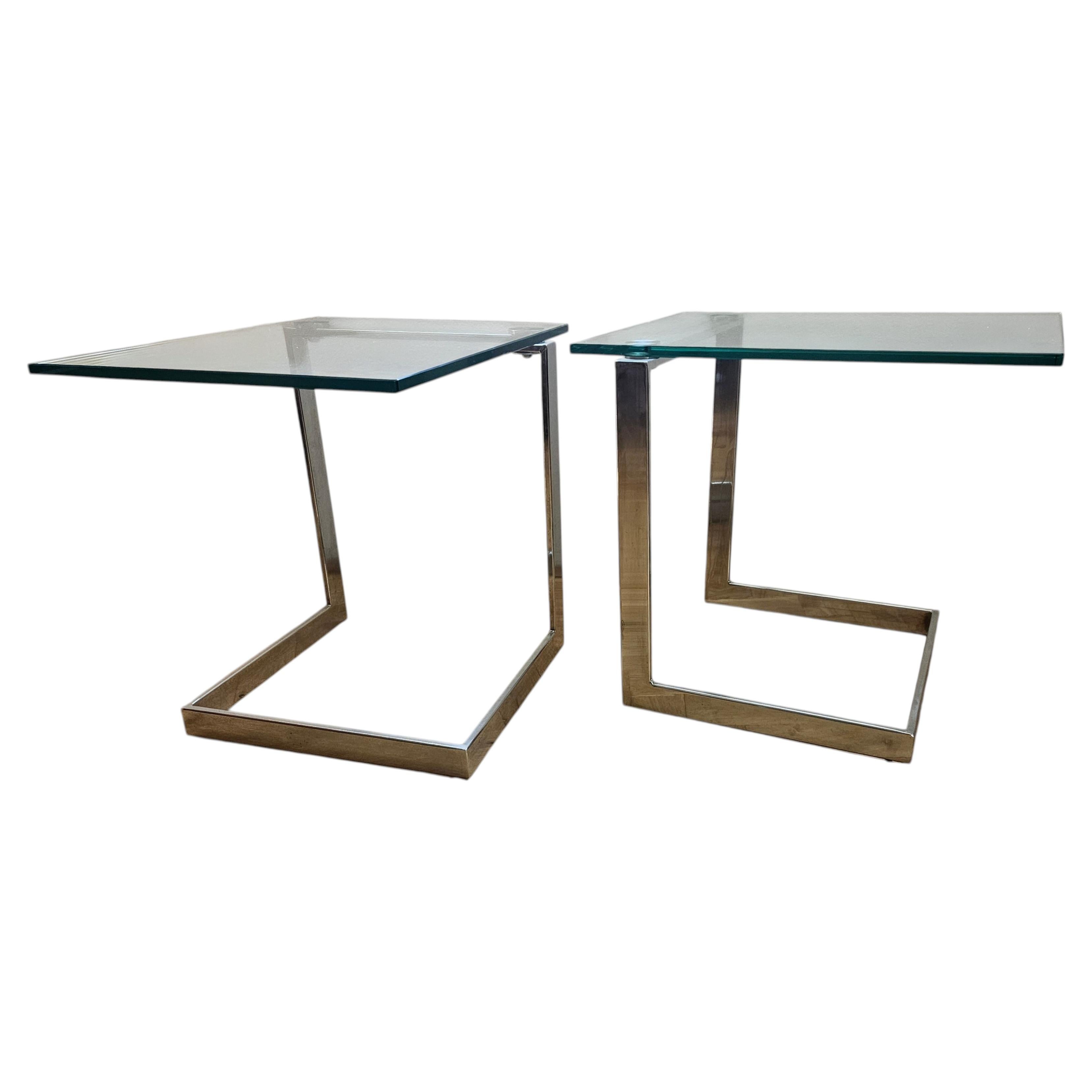 Pair of Midcentury Cantilevered Glass & Chrome Side Coffee Tables GEBRA, 1980s