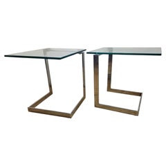 Pair of Midcentury Cantilevered Glass & Chrome Side Coffee Tables GEBRA, 1980s