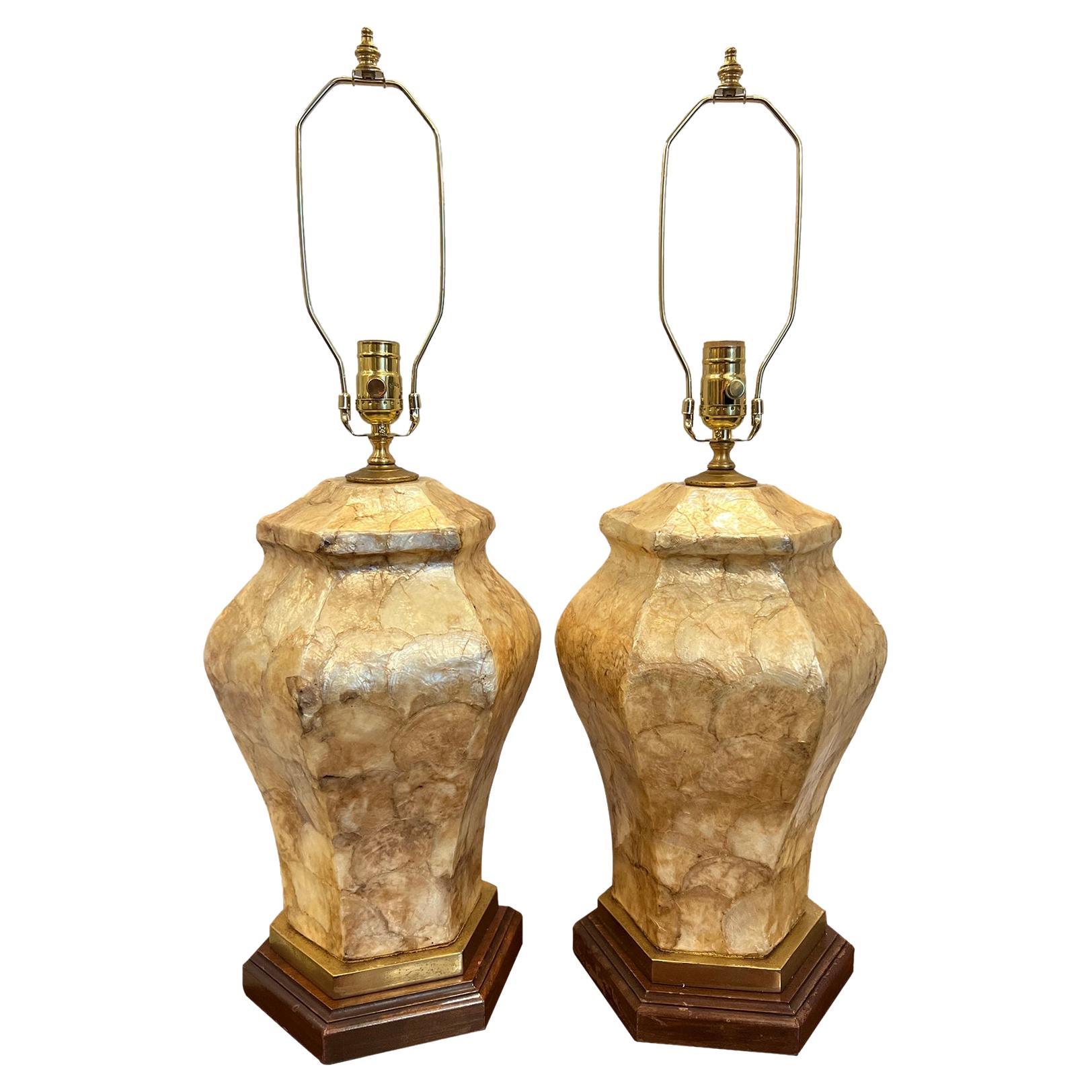 Pair of Midcentury Capiz Lamps For Sale