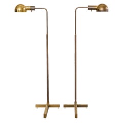 Pair of Midcentury Casella Patinated Brass Pharmacy Floor Lamps