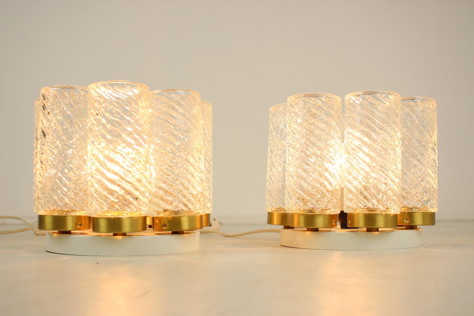 Glass Pair of Midcentury Ceiling Lamps, Napako, 1970s For Sale