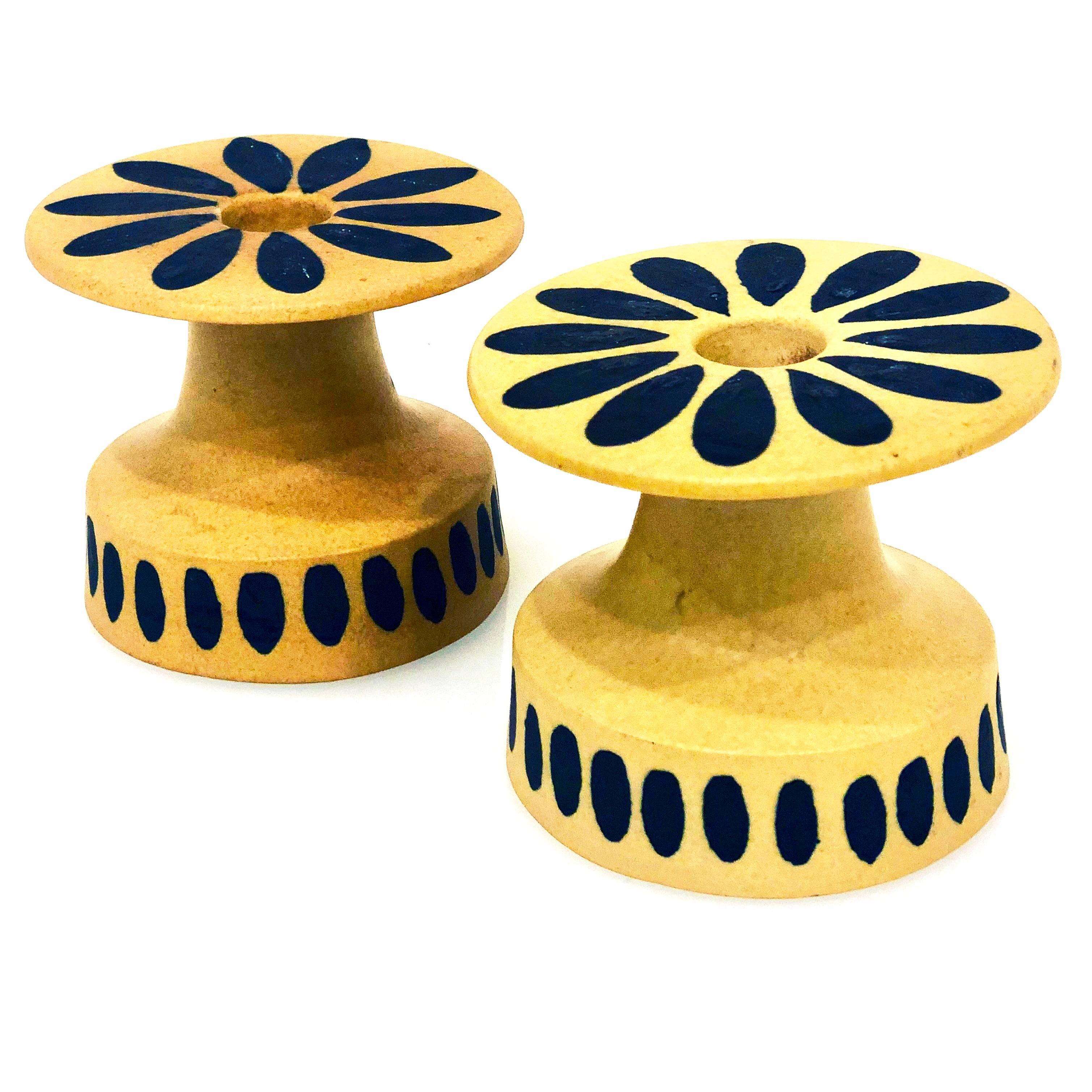 American Pair of Midcentury Ceramic Candlestick Holders by Bennington Potters For Sale