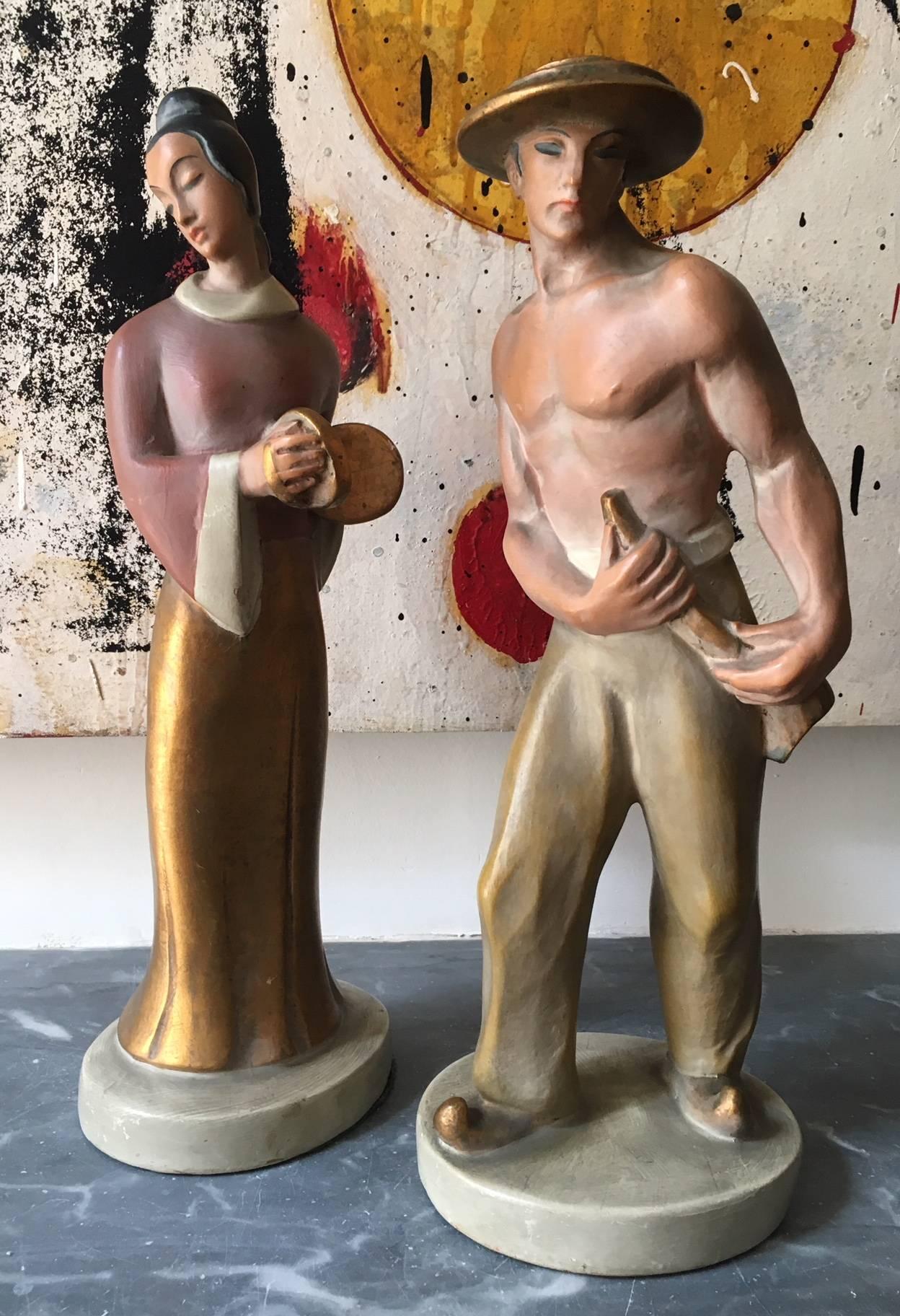 Pair of Midcentury Ceramic Figurines For Sale 4