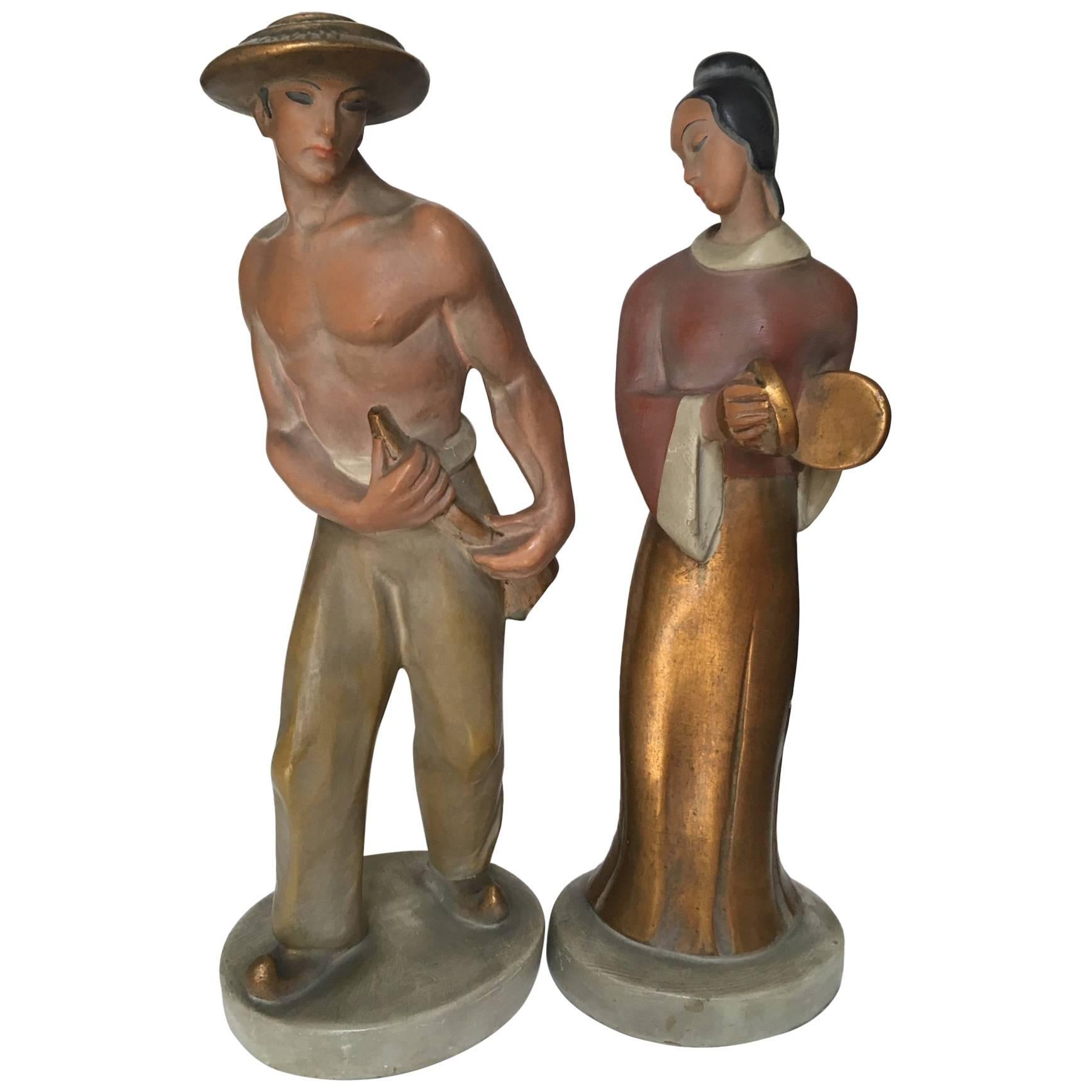 Pair of Midcentury Ceramic Figurines For Sale
