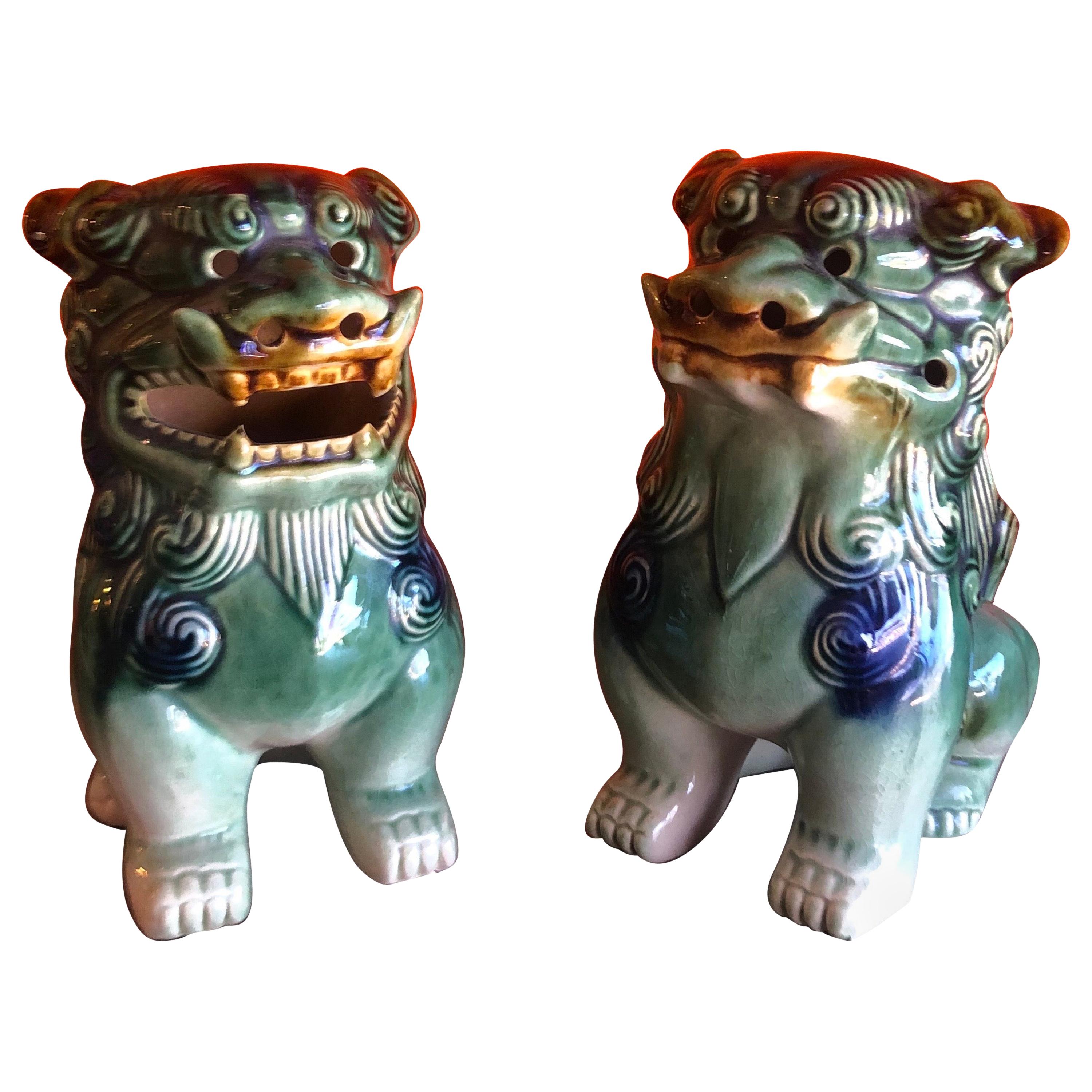 Pair of Midcentury Ceramic Foo Dogs / Bookends