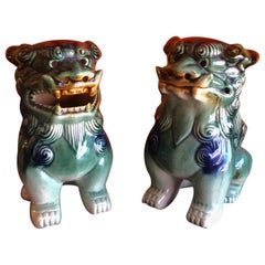 Retro Pair of Midcentury Ceramic Foo Dogs / Bookends