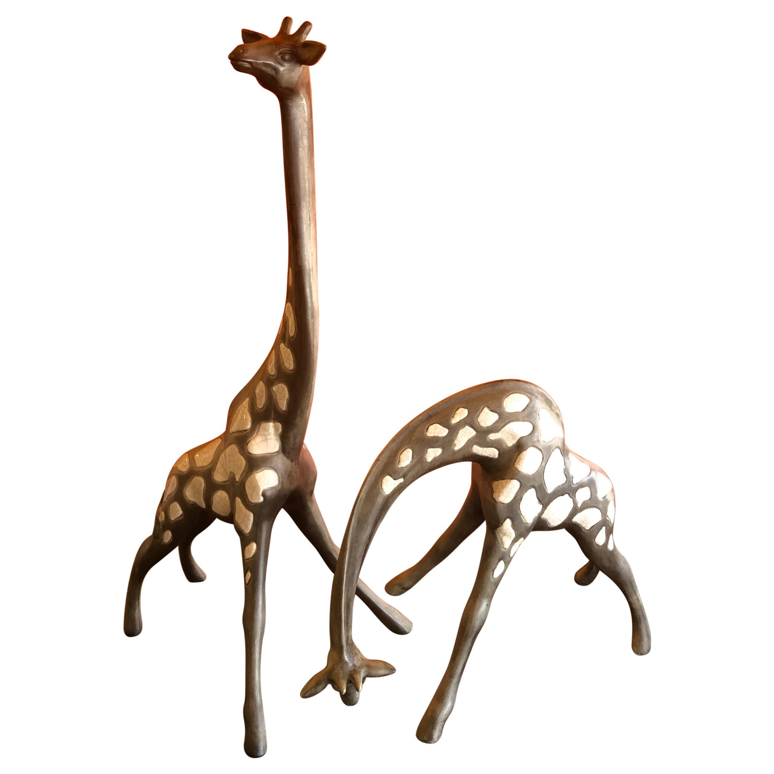 Pair of Midcentury Ceramic Giraffes by McFarlin Freeman Pottery For Sale