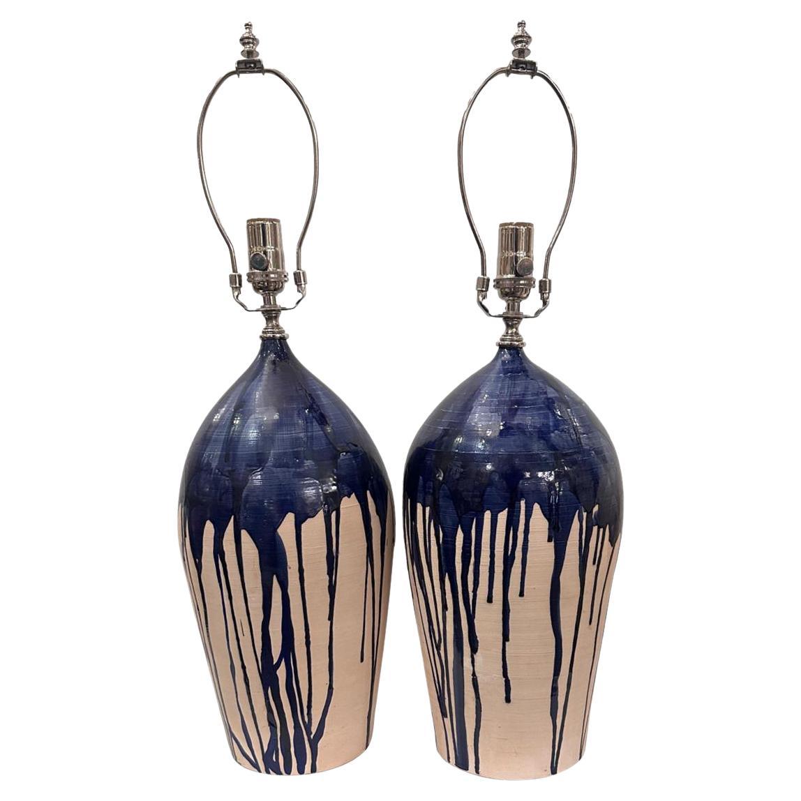Paire de lampes en céramique du milieu du siècle dernier