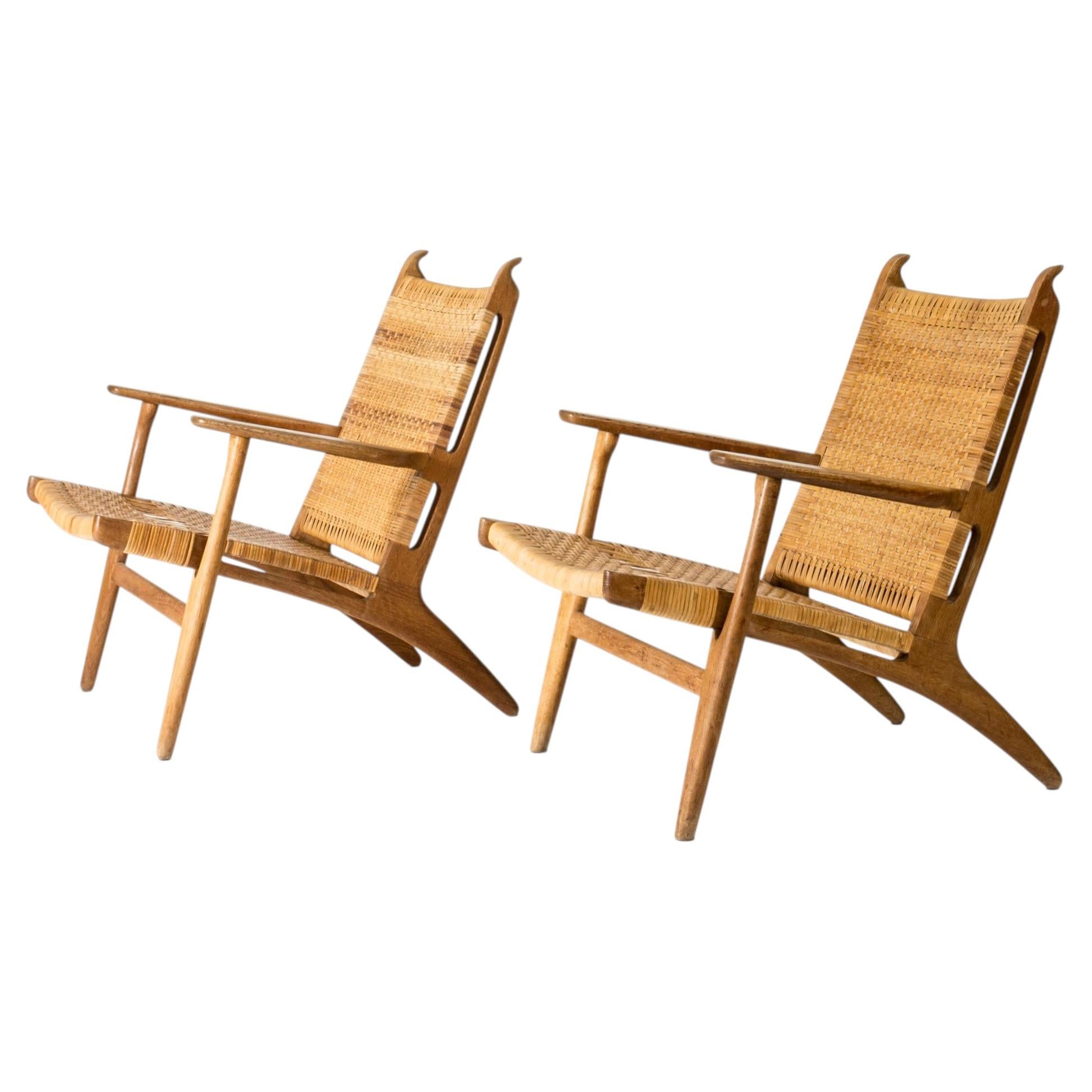 Pair of Midcentury “CH 27” Lounge Chairs by Hans J. Wegner, Denmark, 1950s