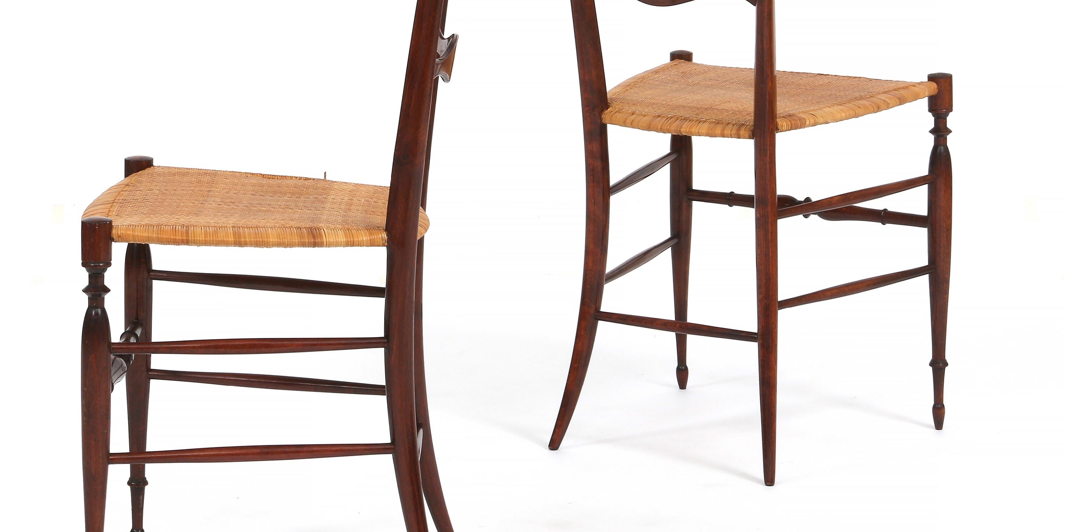 Italian Pair of Midcentury Chairs by Colombo Sanguineti for Chiavari, 1950s