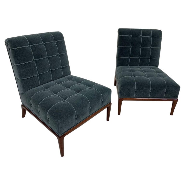 Pair of Mid Century Modern Chairs in the Style of Robsjohn-Gibbings in  Mohair For Sale