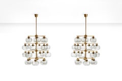 Pair of Midcentury Chandeliers with 24 Smoked Glass Shades by Holger Johansson