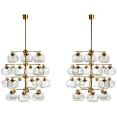 Pair of Midcentury Chandeliers with 24 Smoked Glass Shades by Holger Johansson