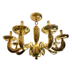 Vintage Pair of Midcentury Chandeliers with Glass Scarabs, Sold Individually