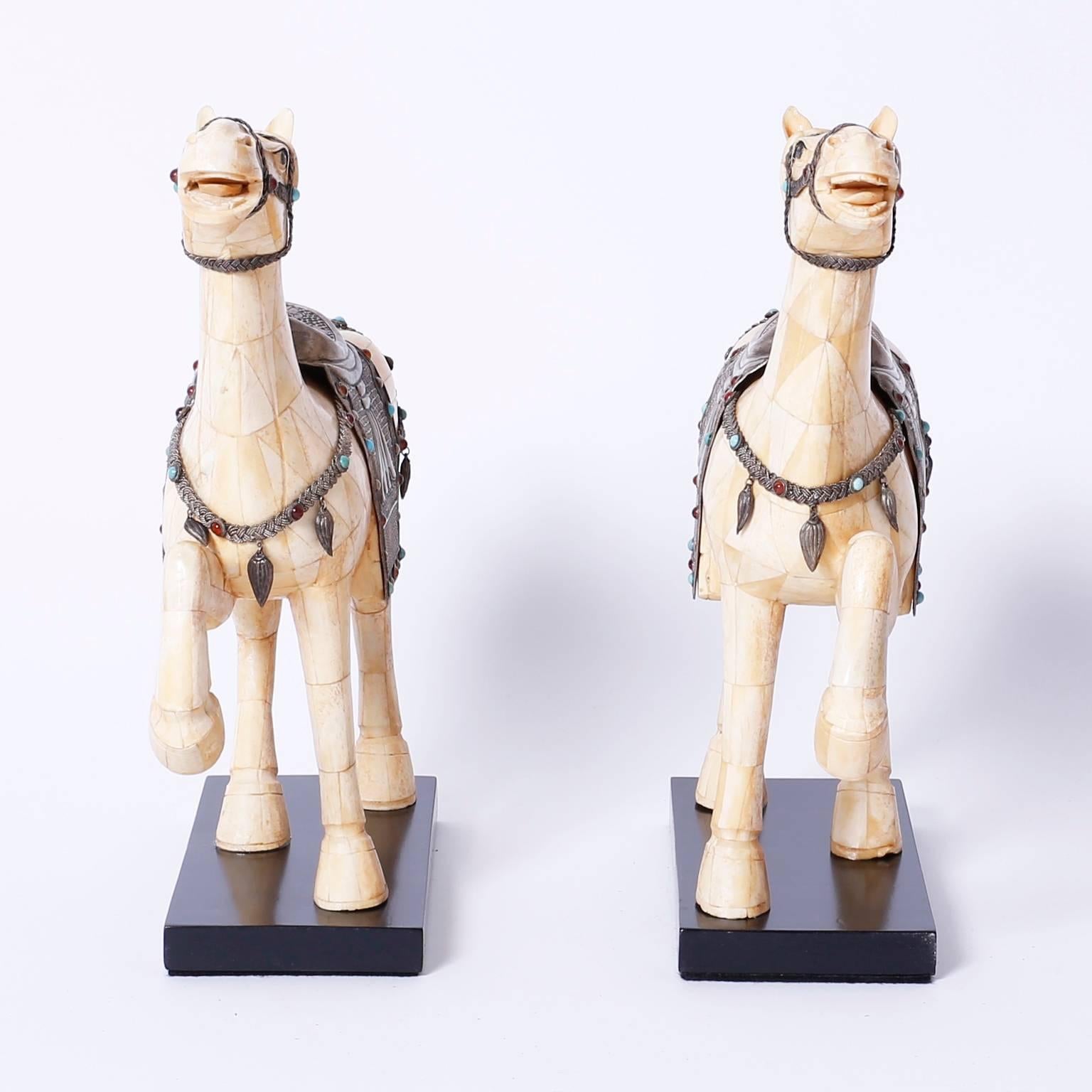Chinoiserie Pair of Midcentury Chinese Bone Horses