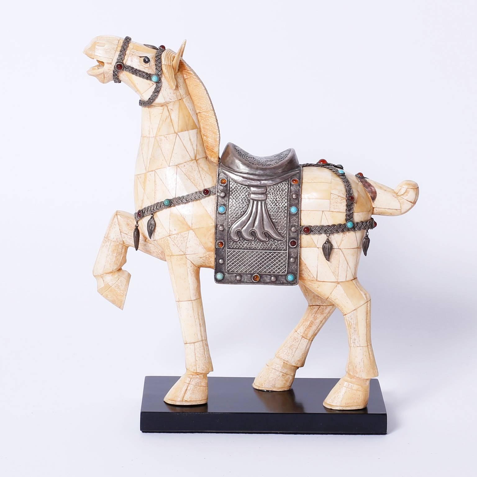 Pair of Midcentury Chinese Bone Horses In Good Condition In Palm Beach, FL