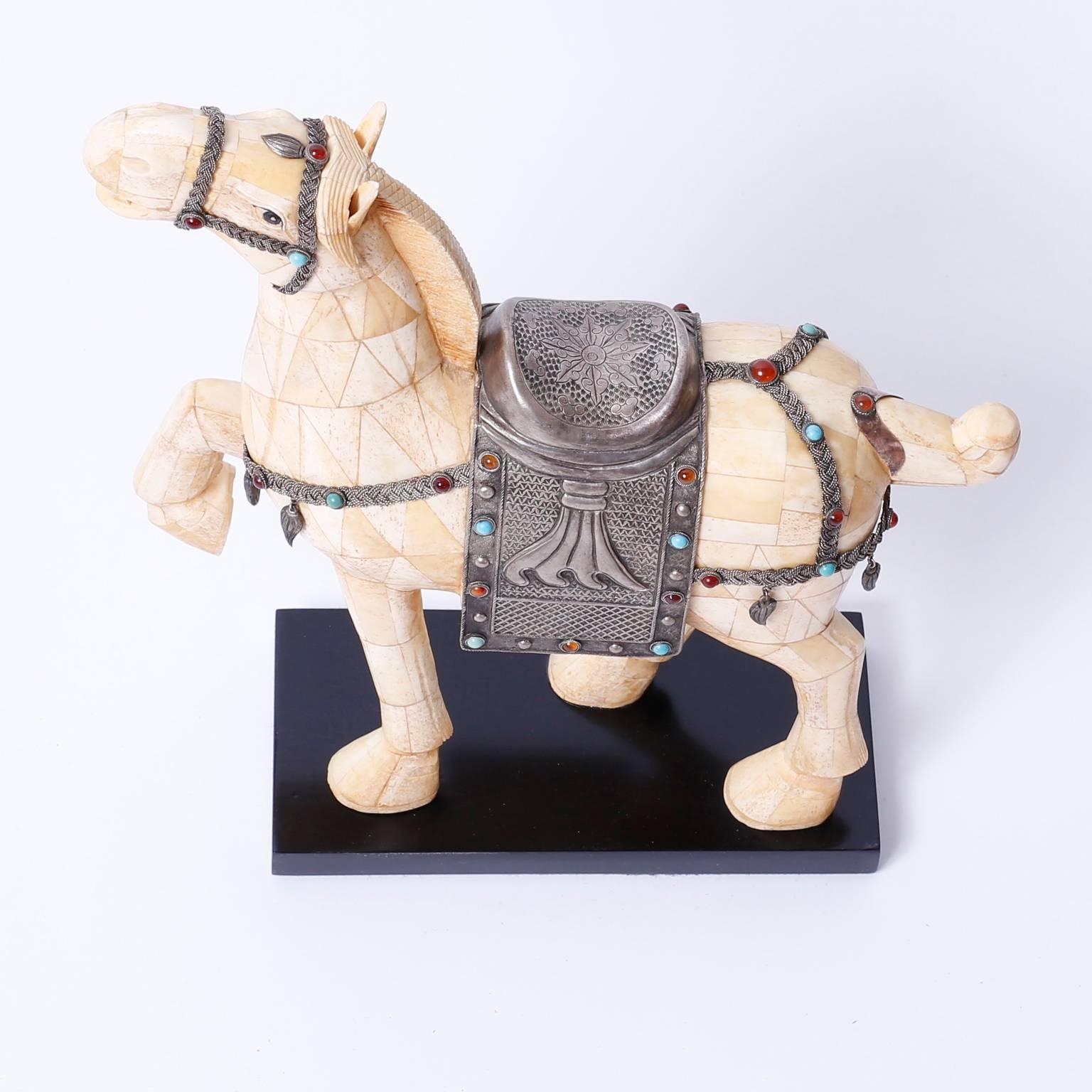 20th Century Pair of Midcentury Chinese Bone Horses