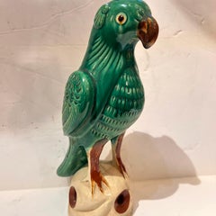 Pair of Midcentury Chinese Ceramic Parrots