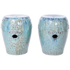 Pair of Midcentury Chinese Turquoise Glazed Garden Seats