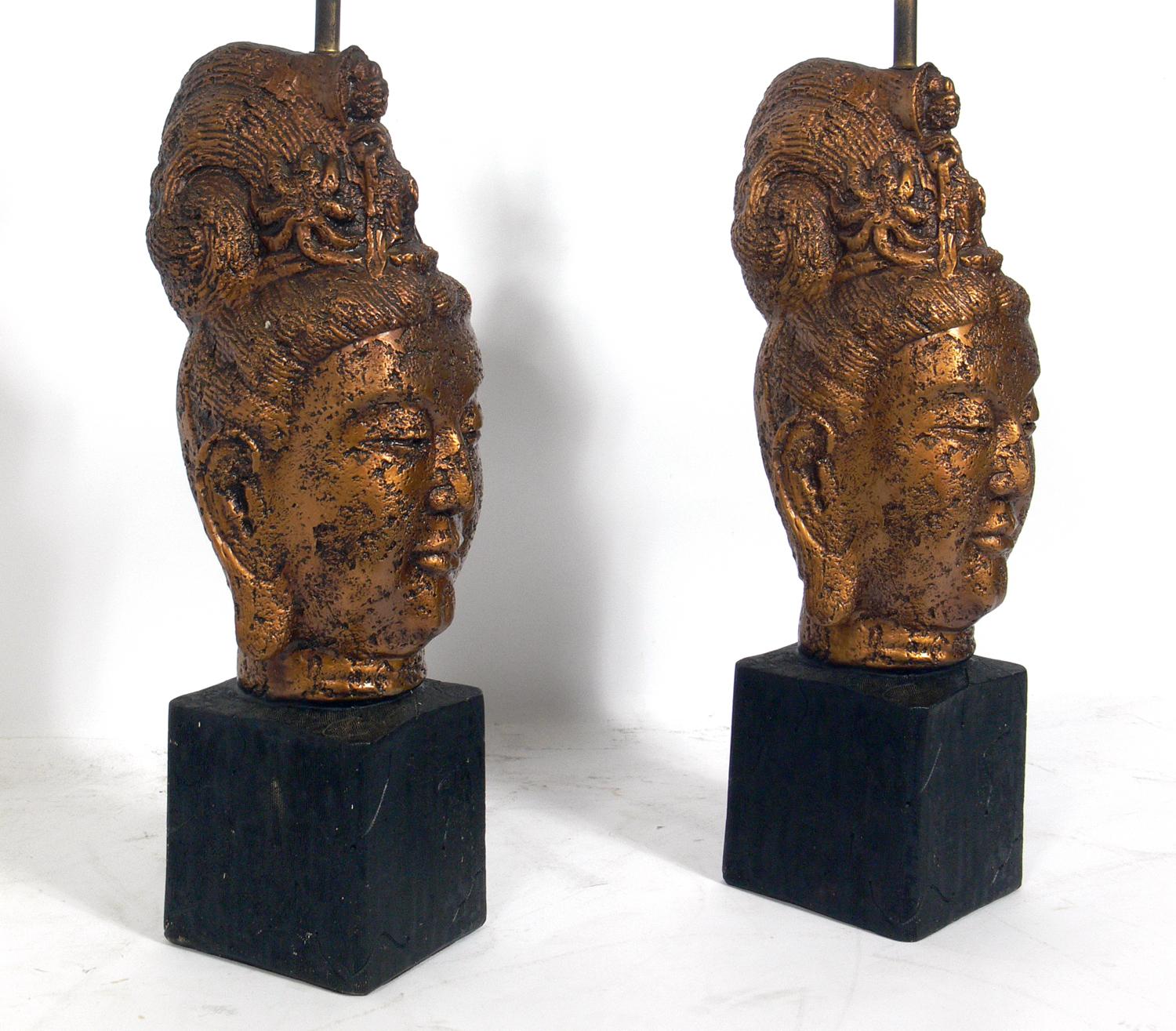 American Pair of Midcentury Chinoiserie Guanyin Lamps