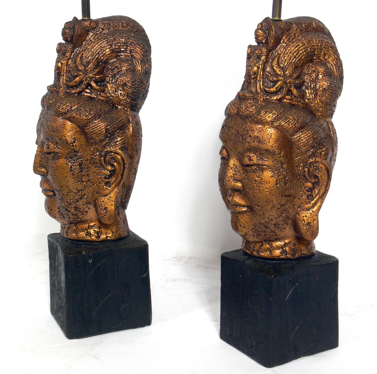 Pair of Midcentury Chinoiserie Guanyin Lamps In Good Condition In Atlanta, GA