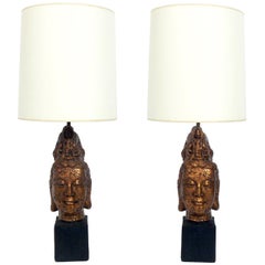 Pair of Midcentury Chinoiserie Guanyin Lamps