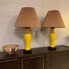 Pair of Midcentury Chinoiserie Yellow Ceramic Table Lamps