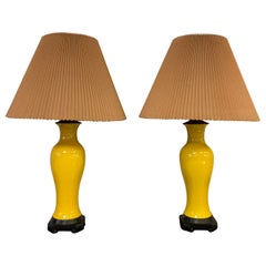 Pair of Midcentury Chinoiserie Yellow Ceramic Table Lamps