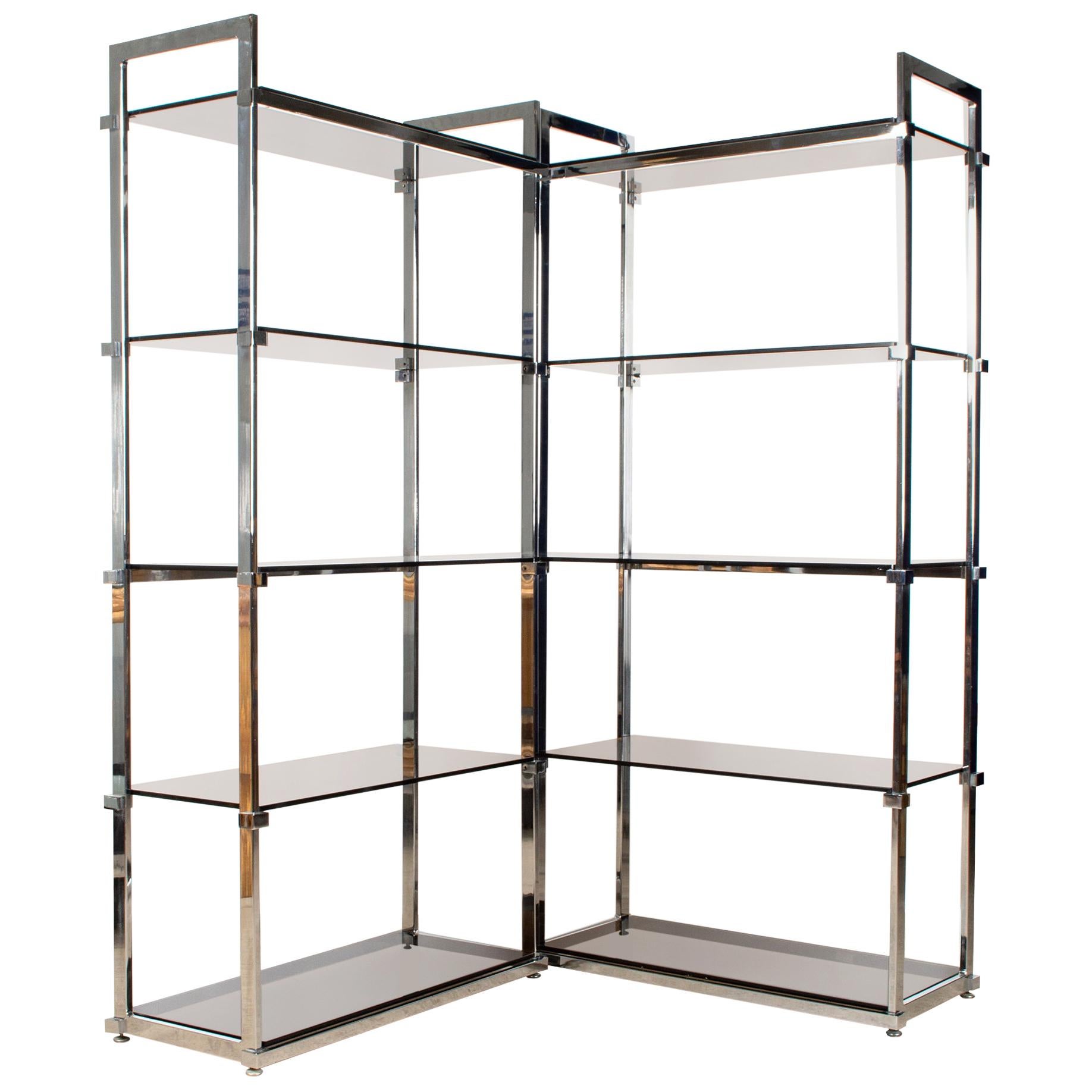 Pair of Midcentury Chrome and Glass Étagère Display Shelves, England, circa 1970