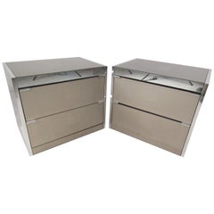 Pair of Midcentury Chrome and Glass Nightstands