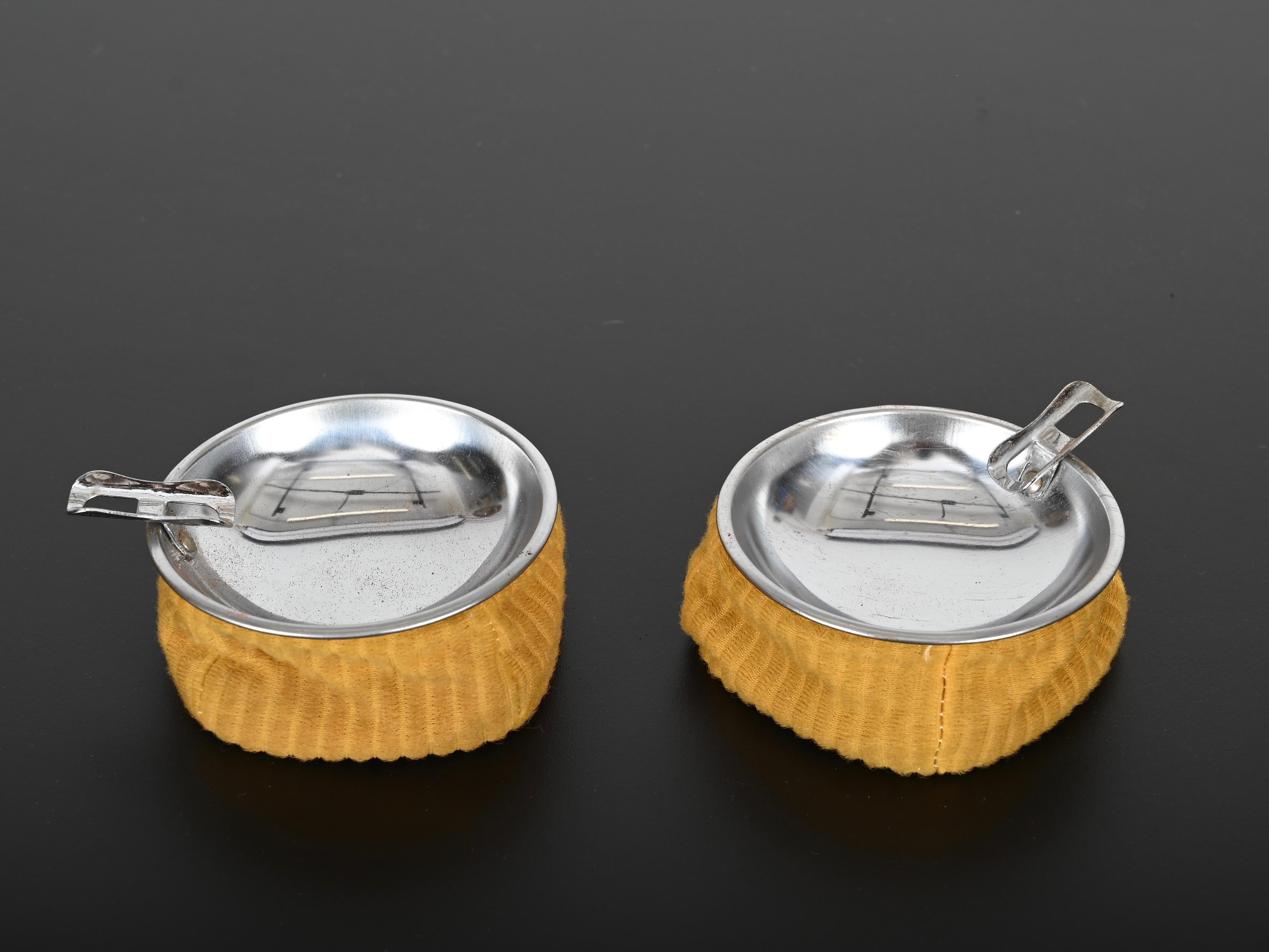 Pair of Midcentury Chrome and Yellow Velvet Italian Ashtrays, 1950s For Sale 4