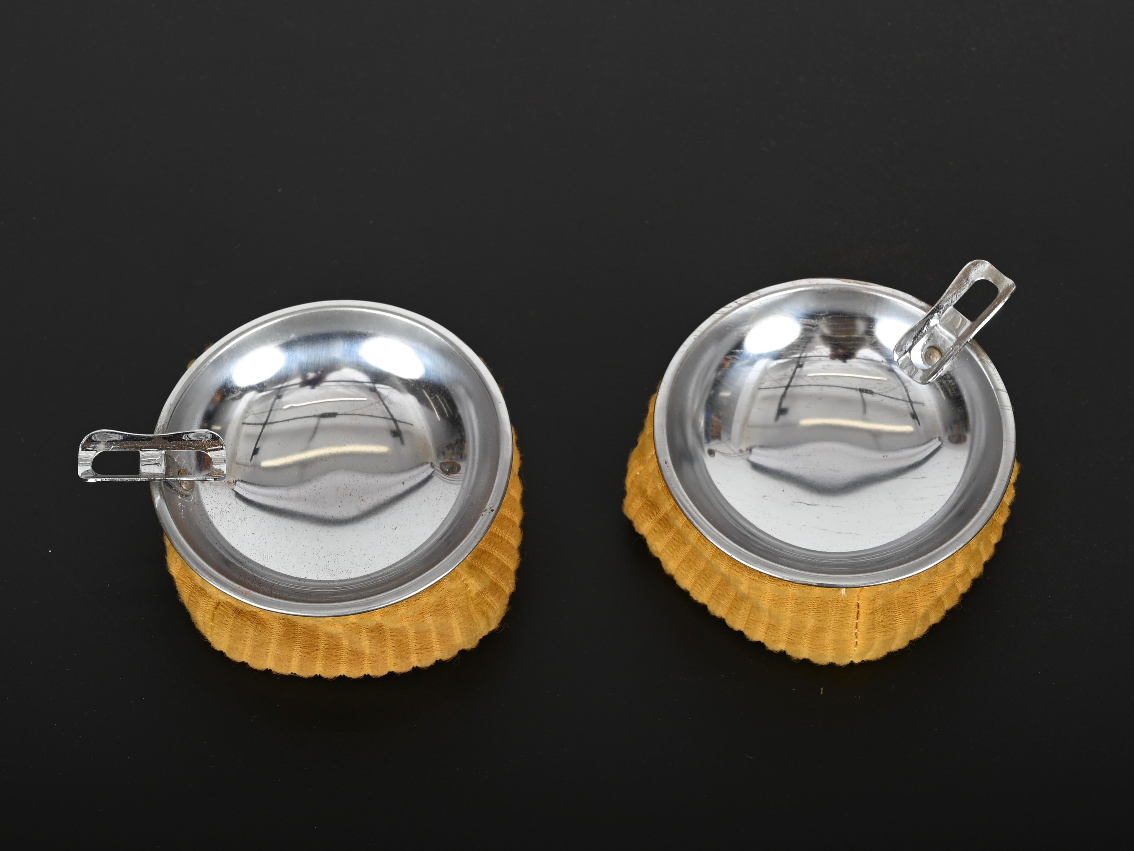 Pair of Midcentury Chrome and Yellow Velvet Italian Ashtrays, 1950s For Sale 5