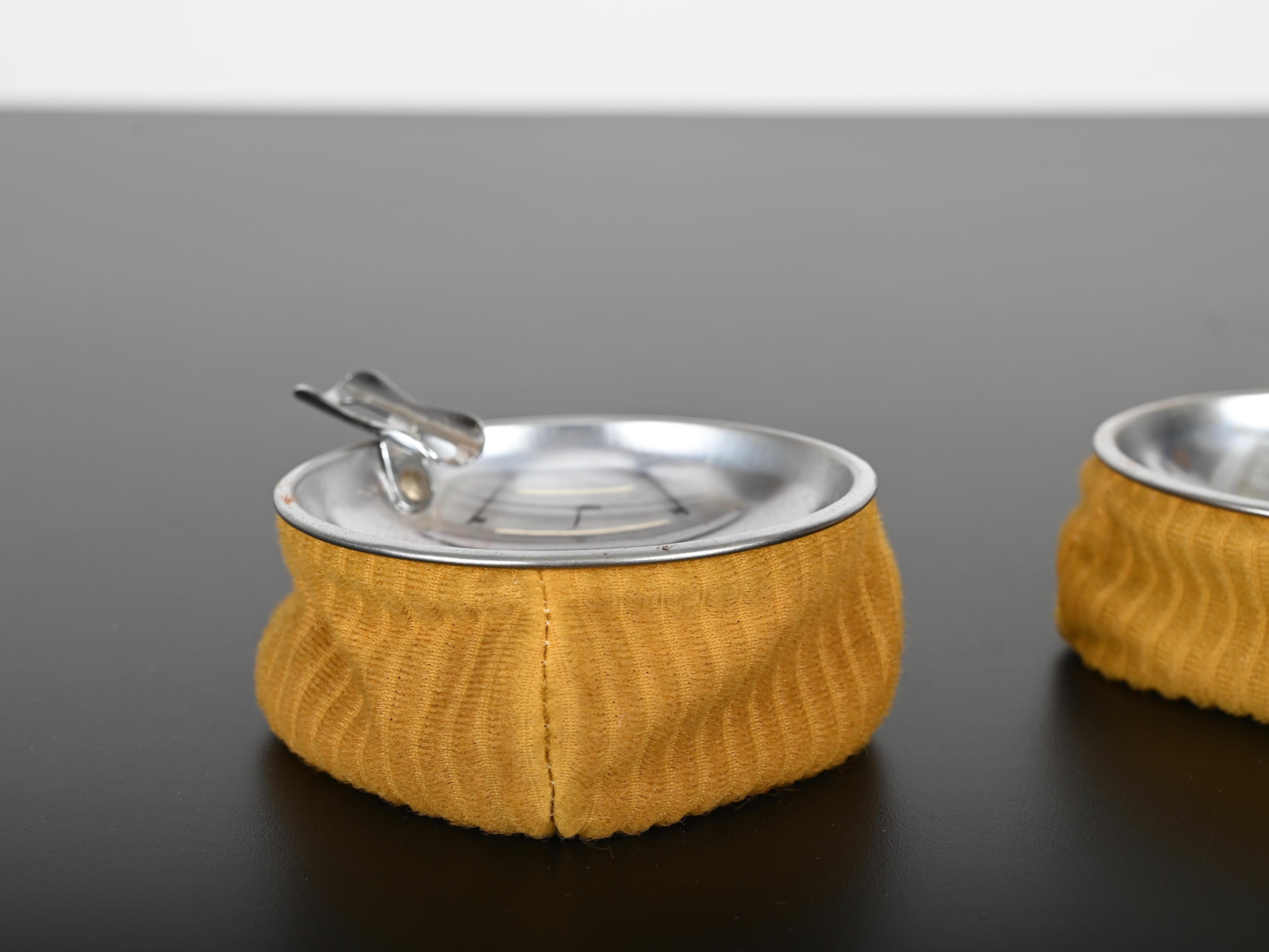 Pair of Midcentury Chrome and Yellow Velvet Italian Ashtrays, 1950s For Sale 6