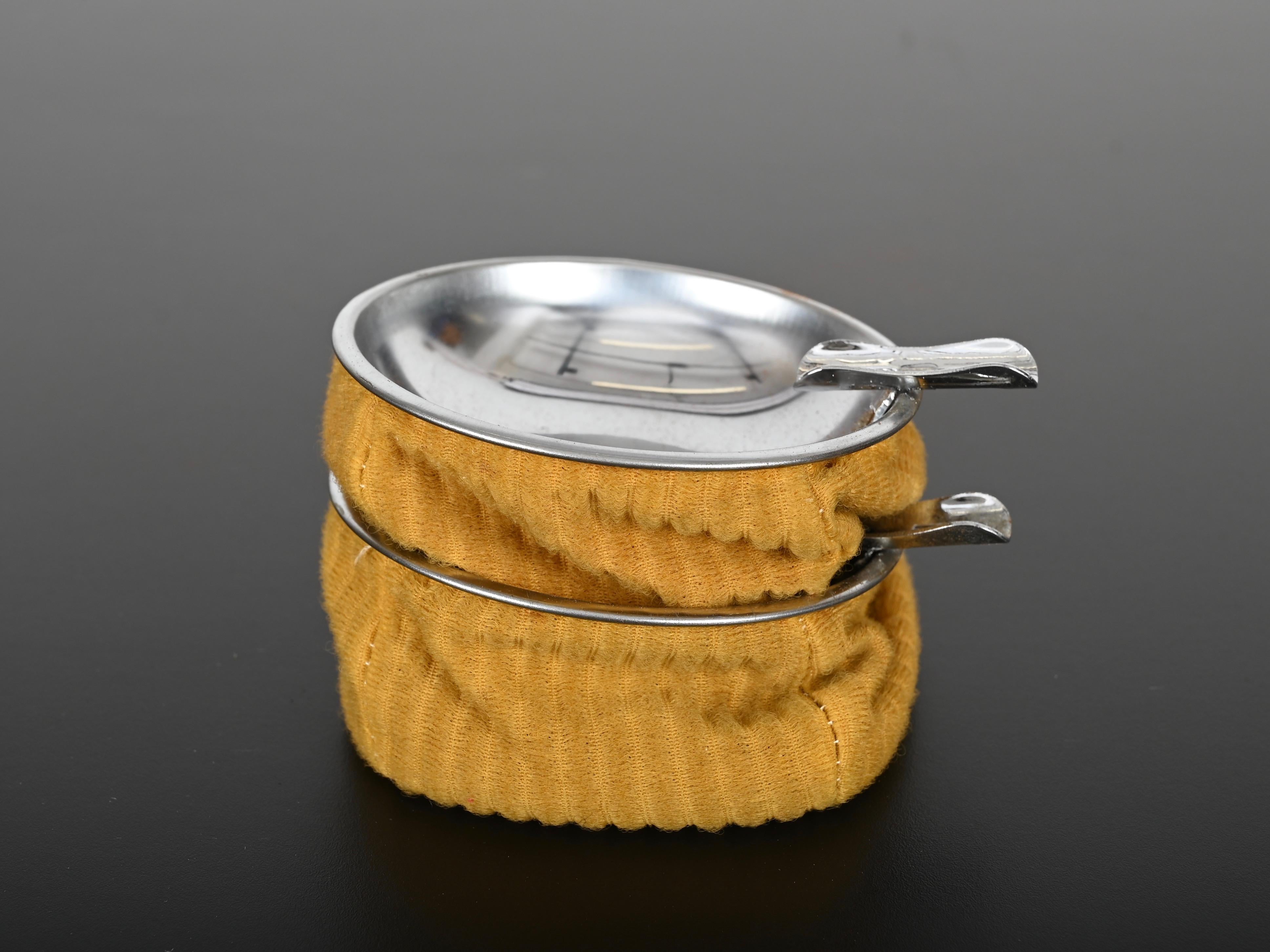 Pair of Midcentury Chrome and Yellow Velvet Italian Ashtrays, 1950s For Sale 7