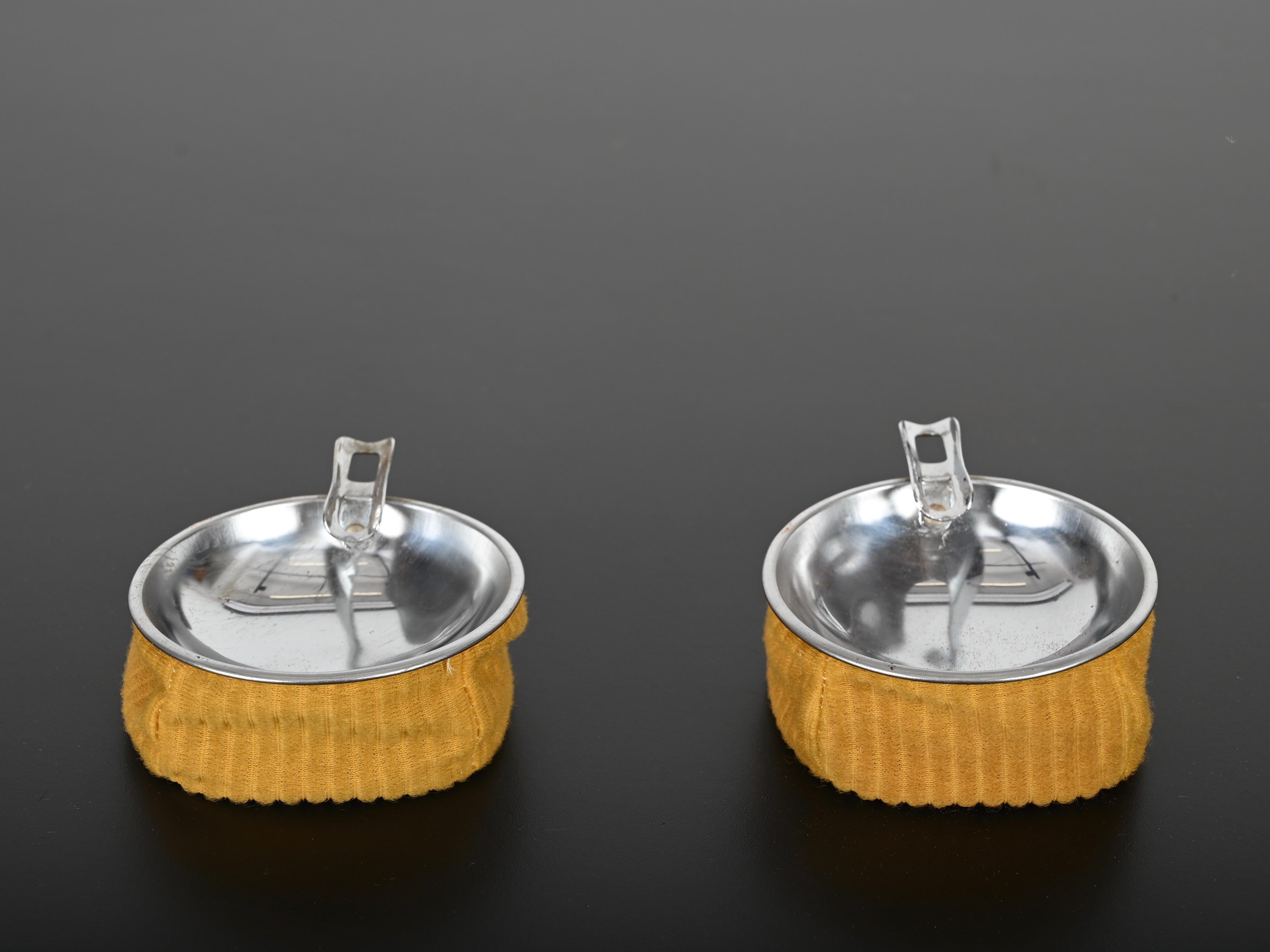 Pair of Midcentury Chrome and Yellow Velvet Italian Ashtrays, 1950s For Sale 8