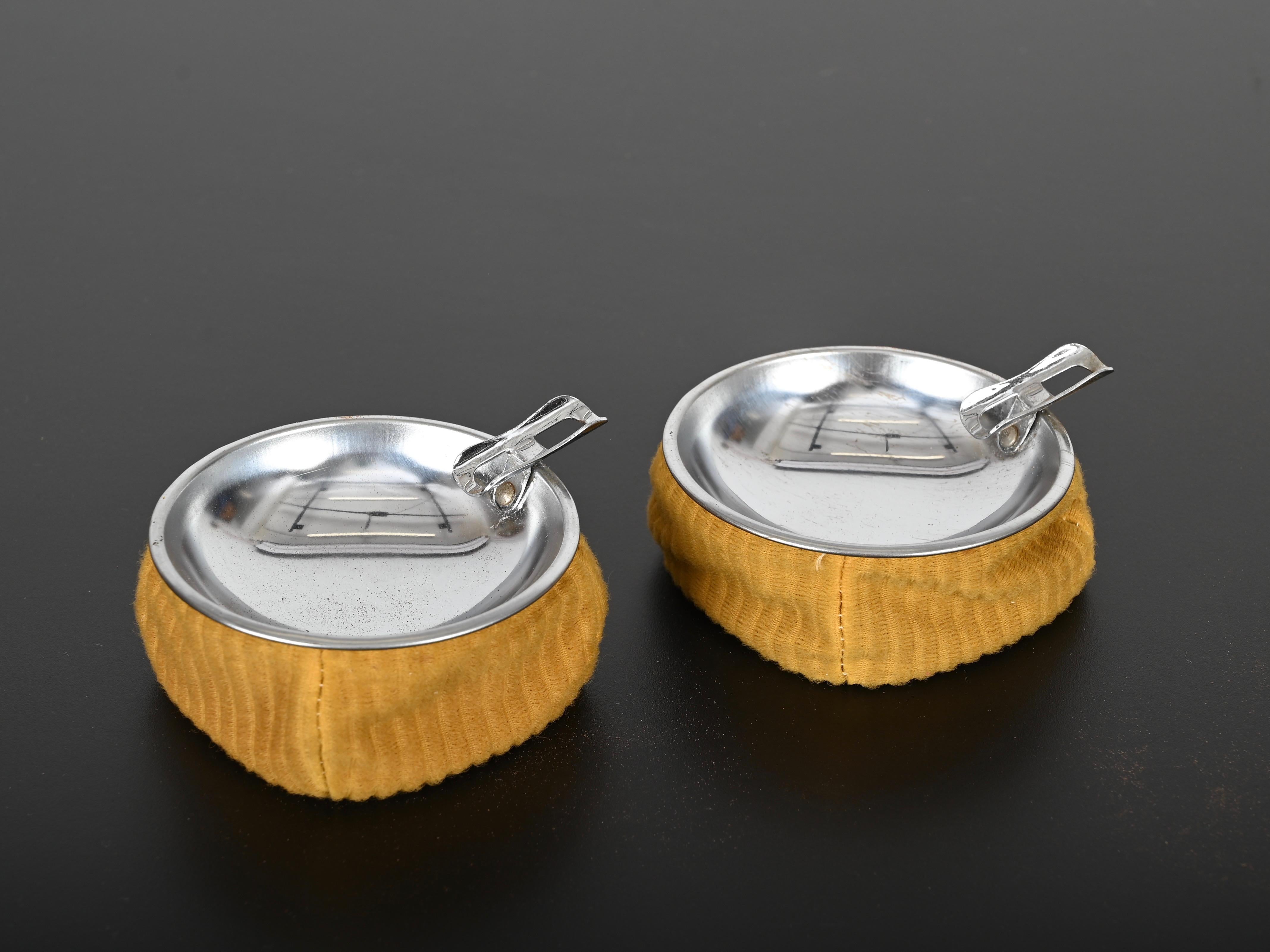 Pair of Midcentury Chrome and Yellow Velvet Italian Ashtrays, 1950s For Sale 9