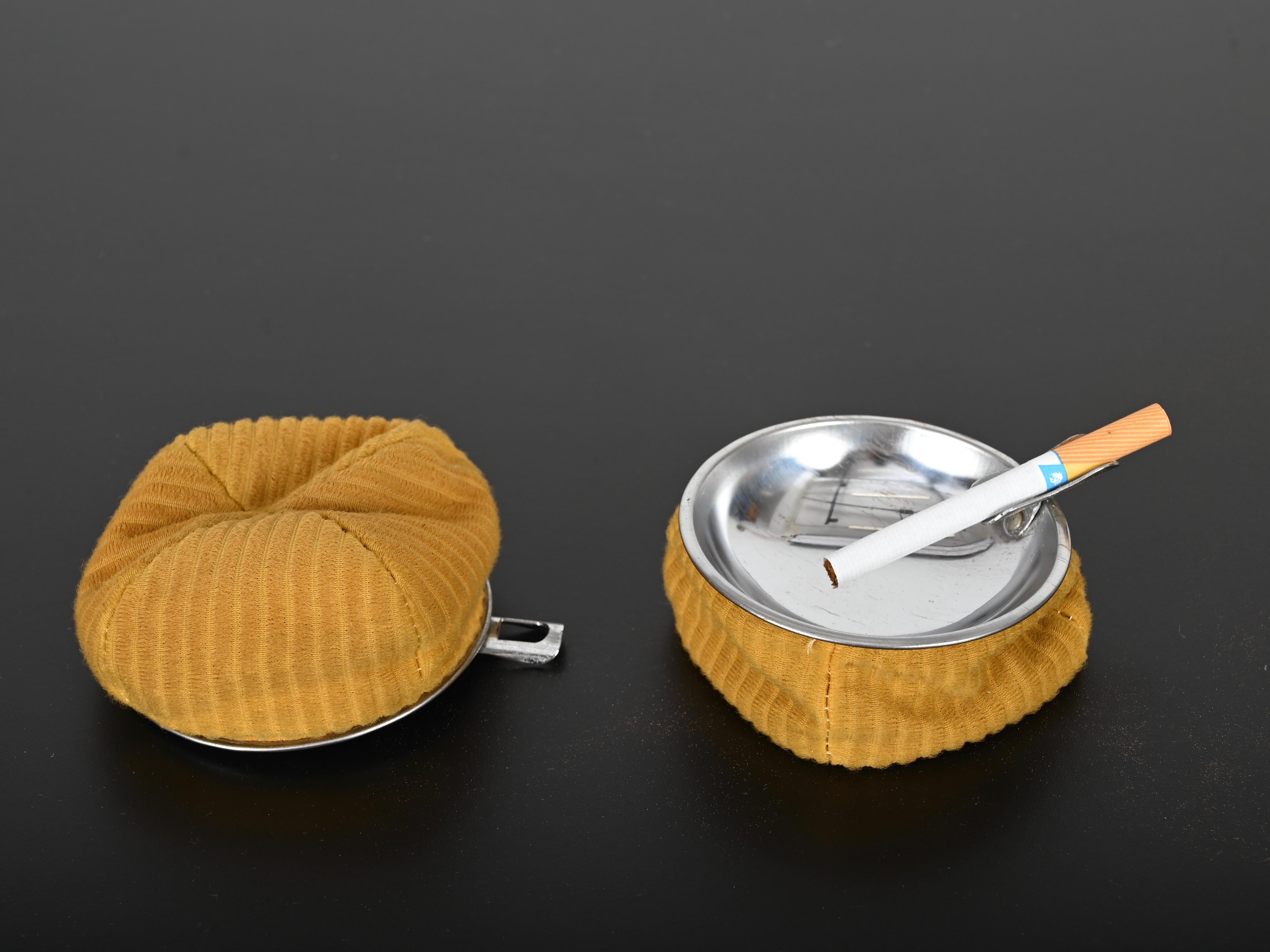 Pair of Midcentury Chrome and Yellow Velvet Italian Ashtrays, 1950s For Sale 10