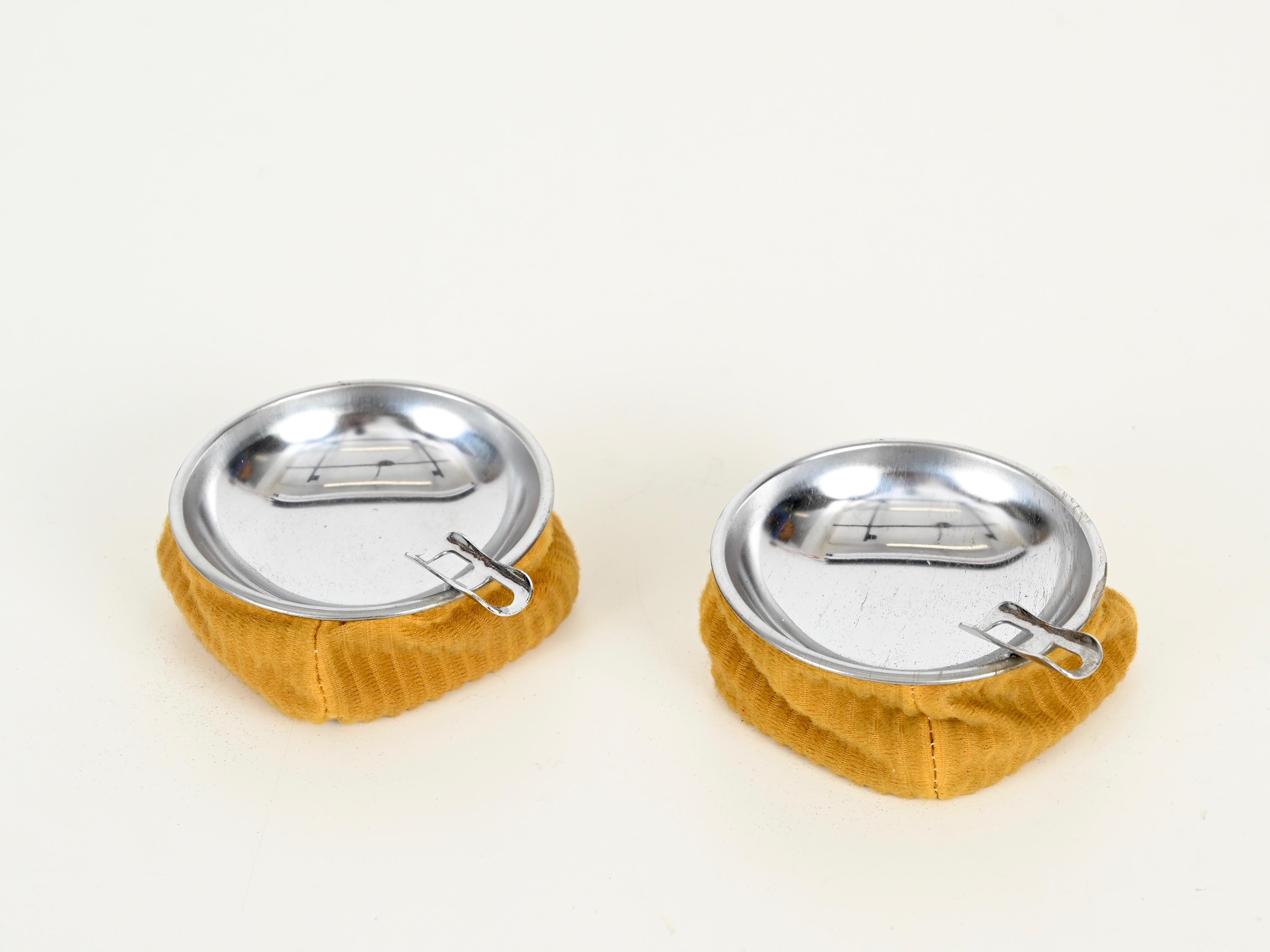 Pair of Midcentury Chrome and Yellow Velvet Italian Ashtrays, 1950s For Sale 11