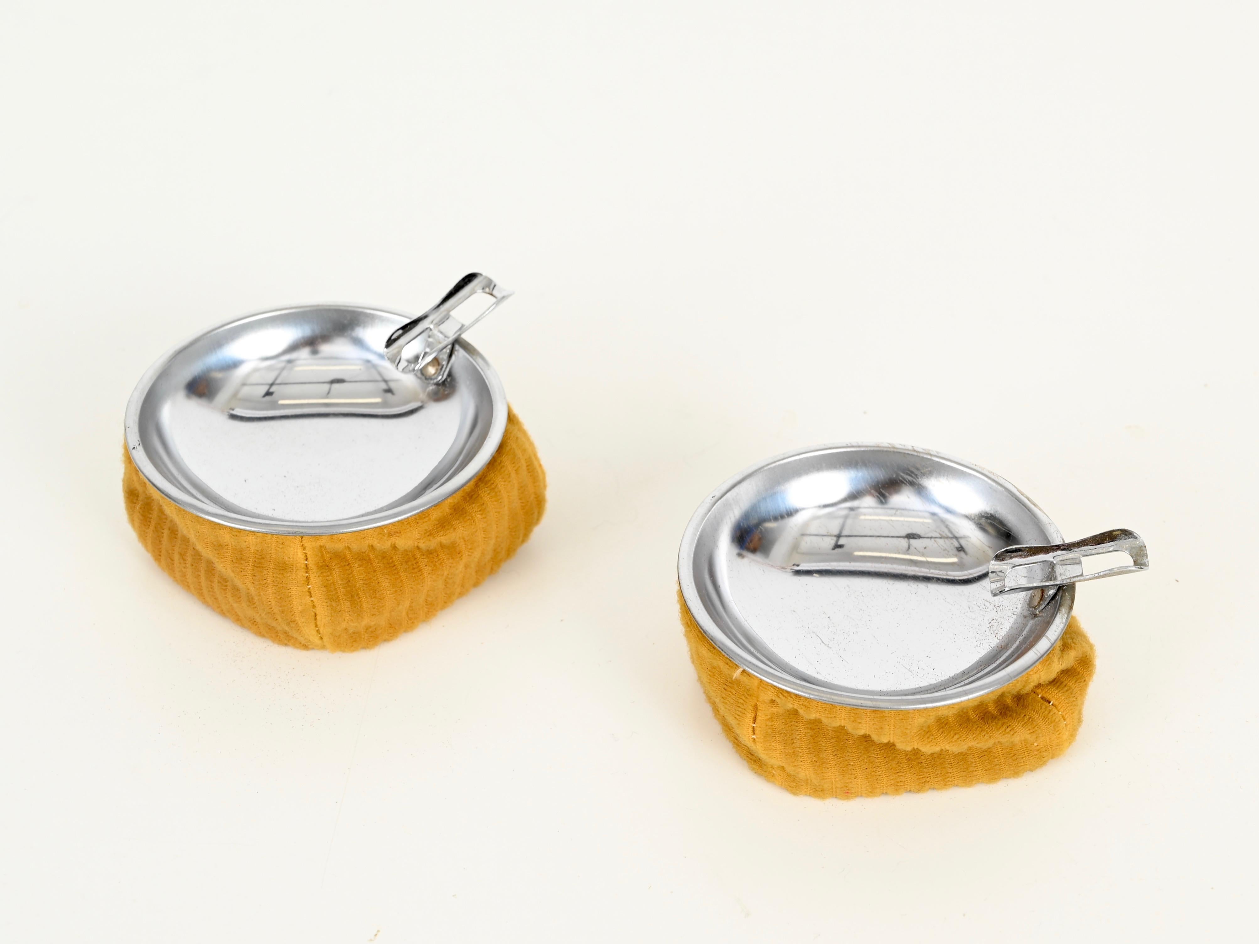 Pair of Midcentury Chrome and Yellow Velvet Italian Ashtrays, 1950s For Sale 2