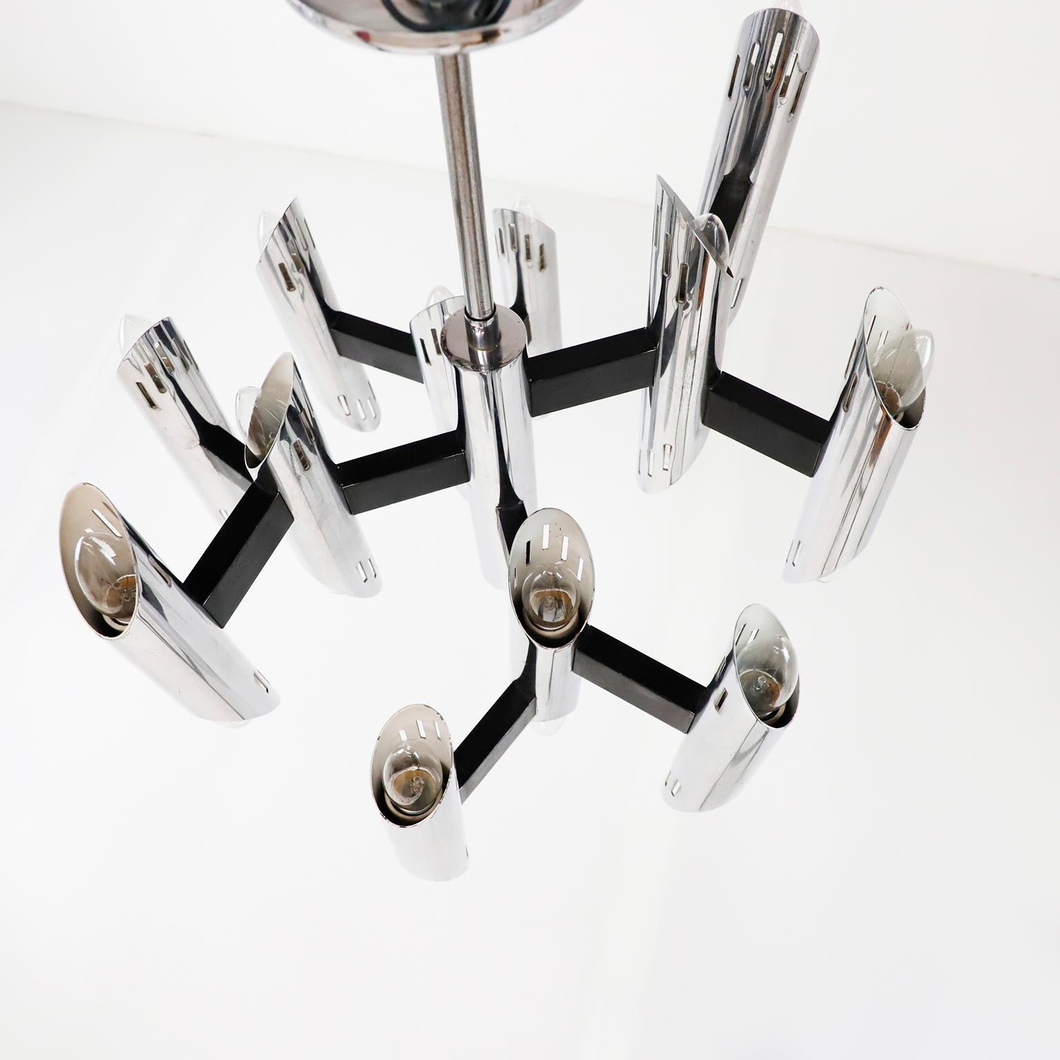 North American Pair of Midcentury Chrome Chandeliers For Sale