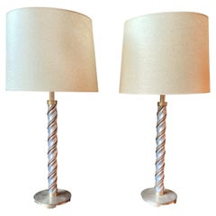 Pair of Midcentury Chrome & Copper Table Lamps