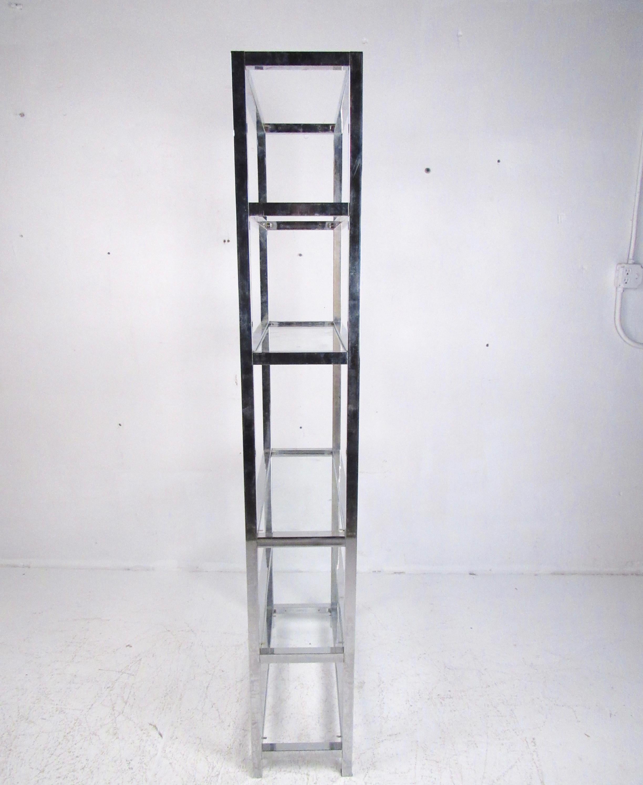 Pair of Midcentury Chrome Etagere Display Shelves In Fair Condition In Brooklyn, NY