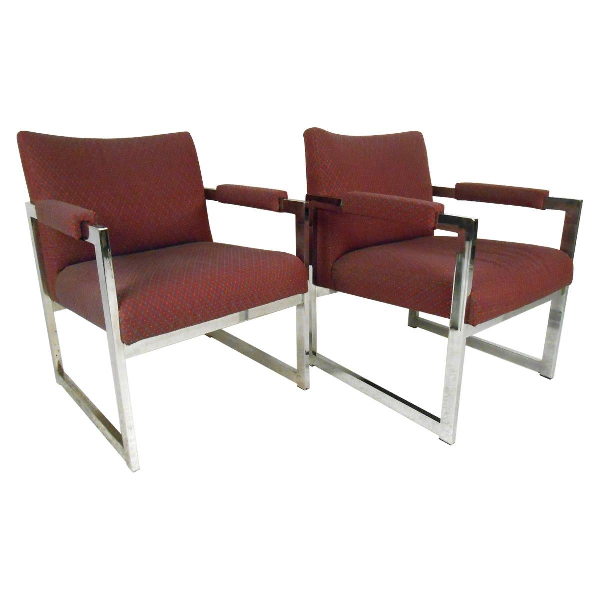 Pair of Midcentury Chrome Frame Lounge Chairs