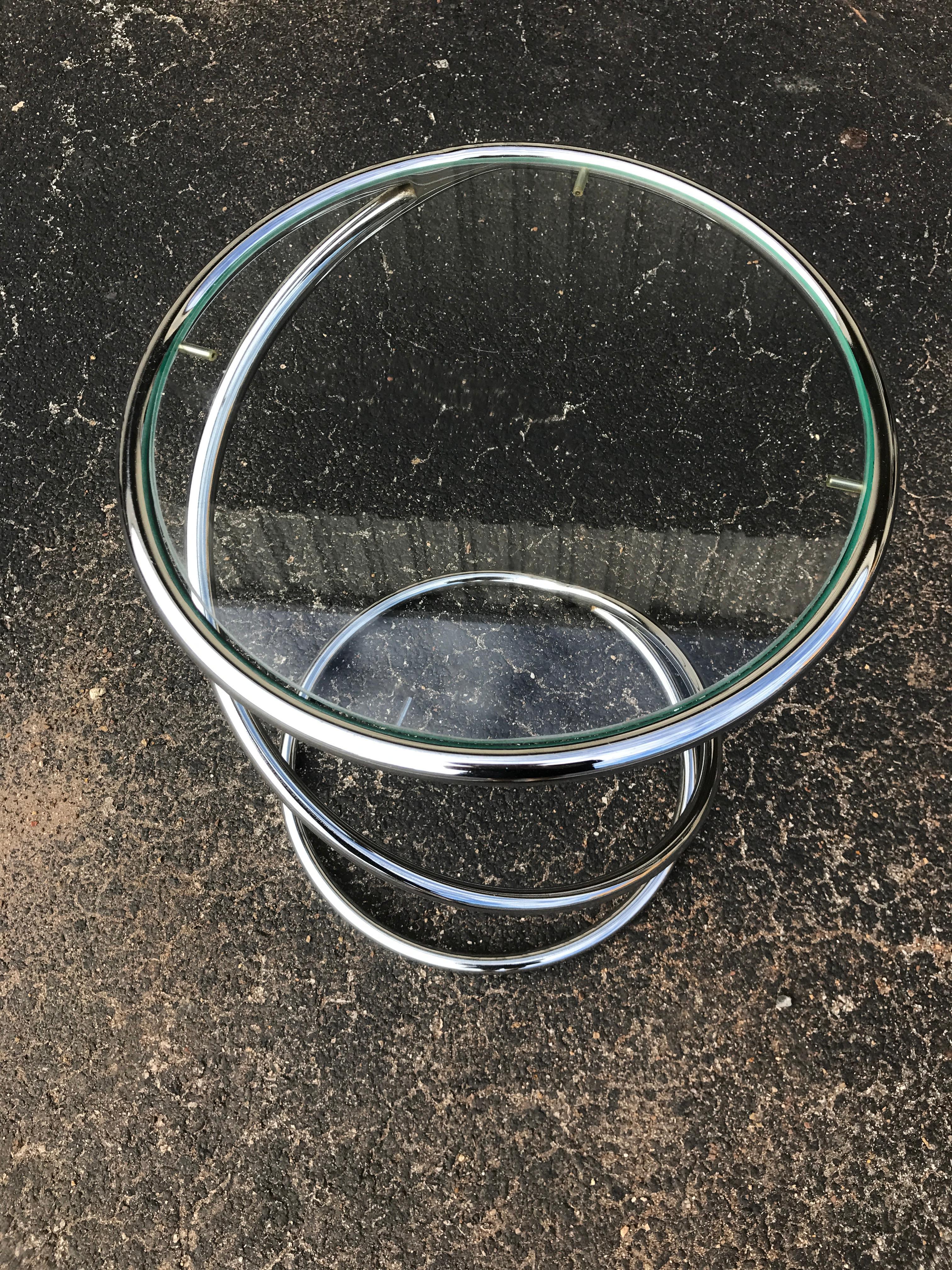 Glass Pair of Midcentury Chrome Spring Tables, by Pace For Sale